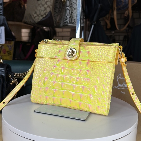 Brahmin Handbags - Brahmin Yellow & Irredescent Pink Mini Nova Melbourne Alligator Purse